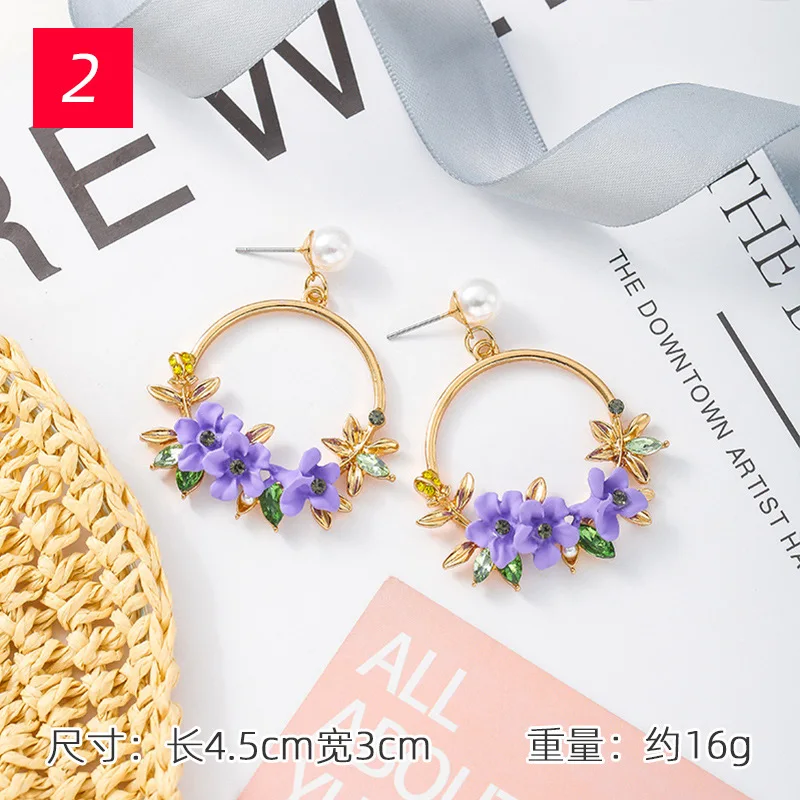 

2020 New Korean Vintage Purple Flower Butterfly Geometric Tassel Earrings Heart Bow Long Drop Women's Earrings Fashion Jewelry