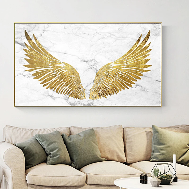 

Abstract Golden Wings Feather Canvas Paintings Wall Art i druki do salonu Bedroom Modern Home Decoration Nordic HD