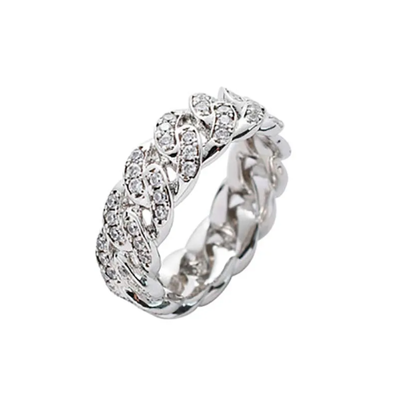 

Hip Hop Rock Finger Ring Men Luxury Zircon Gold Rhinestone Decoration Chain Iced Out Women Exquisite Festival Gift Jewelry