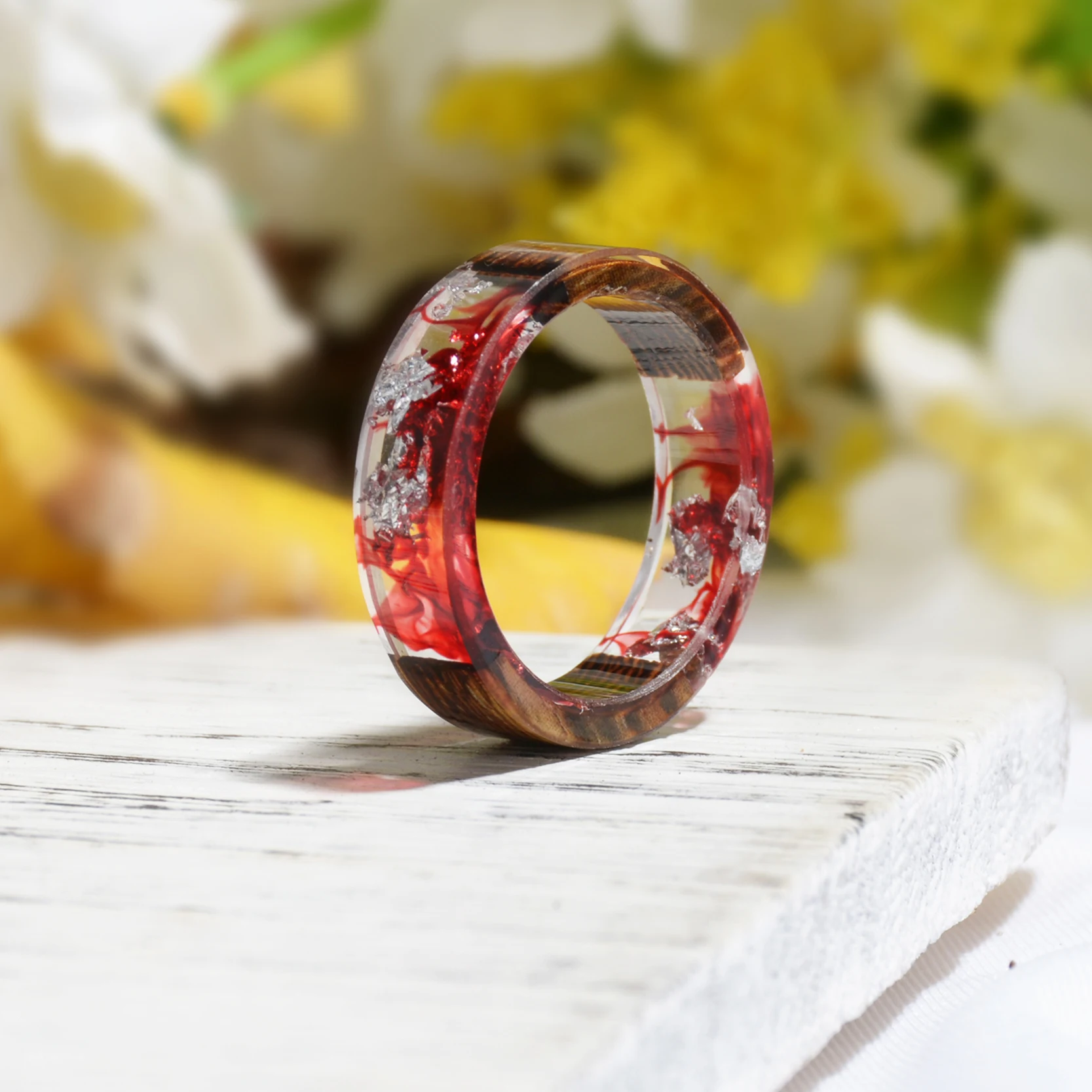 Wood Resin Ring Transparent Epoxy Fashion Handmade Dried Flower Wedding Jewelry Love for Women 2019 New Design | Украшения и