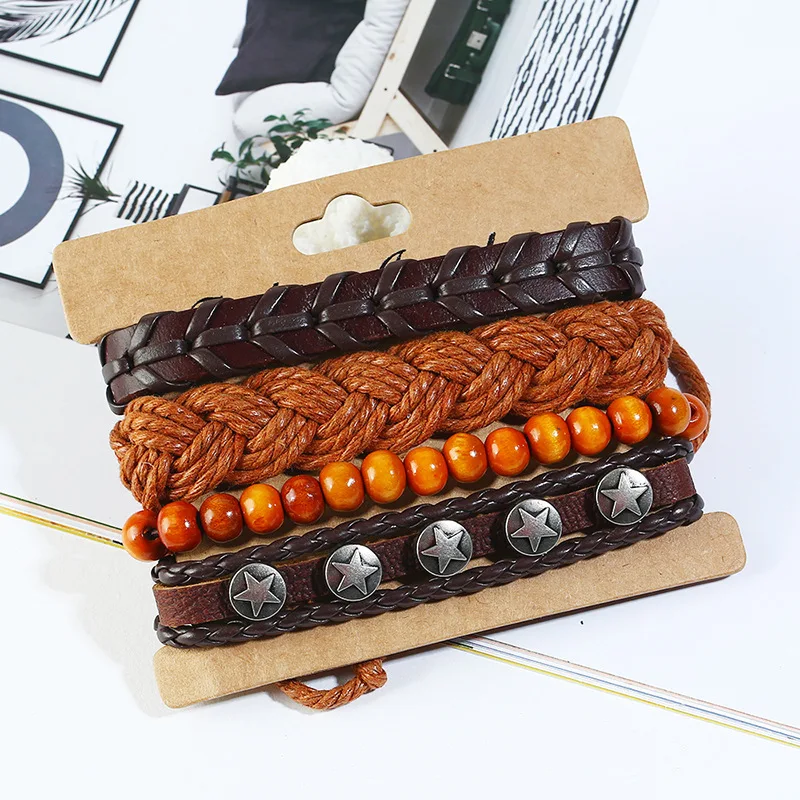 Набор браслетов из натуральной кожи очаровательные браслеты со звездами и