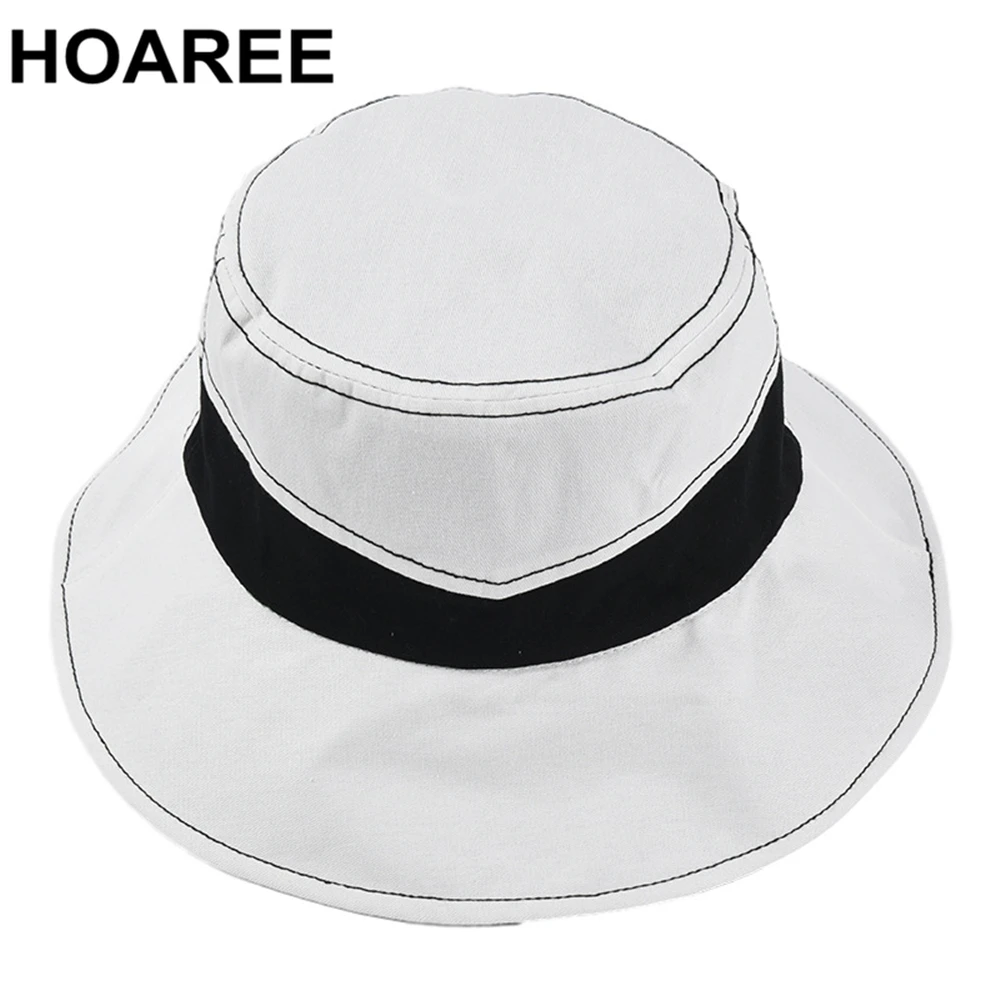 

HOAREE White Bucket Hat Women Sun Protection Caps for Ladies Fishing Hat Cotton Wide Brim Autumn 2021 New Sun Bucket Hat