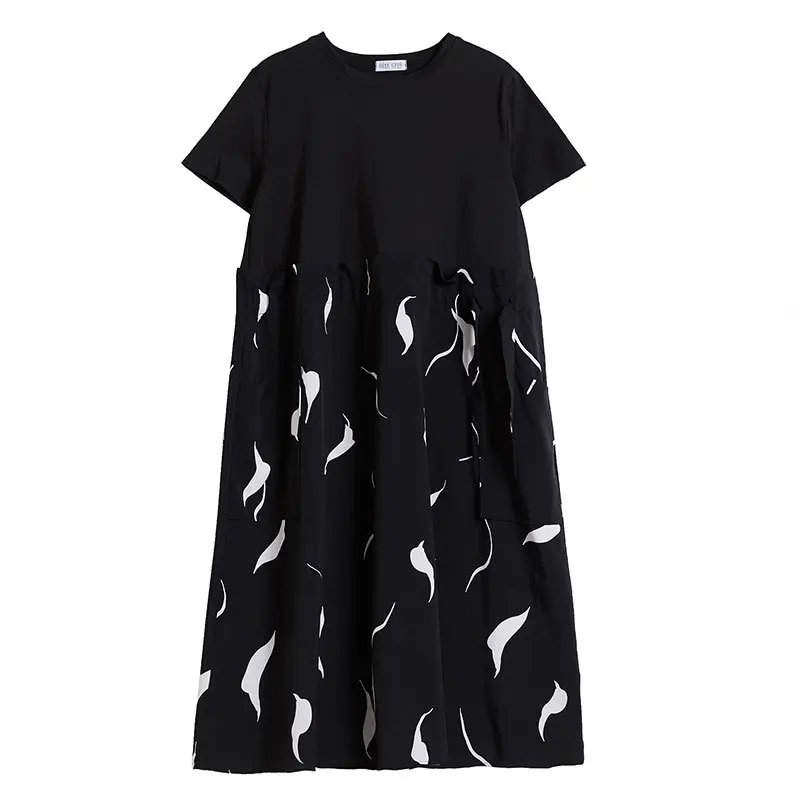 

Summer Women Beach Dress Sundress Plus Size Loose Spliced Female Lady Vestidos Casual Dress Black sukienki robes