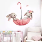 Милые наклейки на стену в виде серых кроликов, балерин, кролик, для детской комнаты, кошка, Детская фотография, розовый цветок для девичьей комнаты, украшение для дома