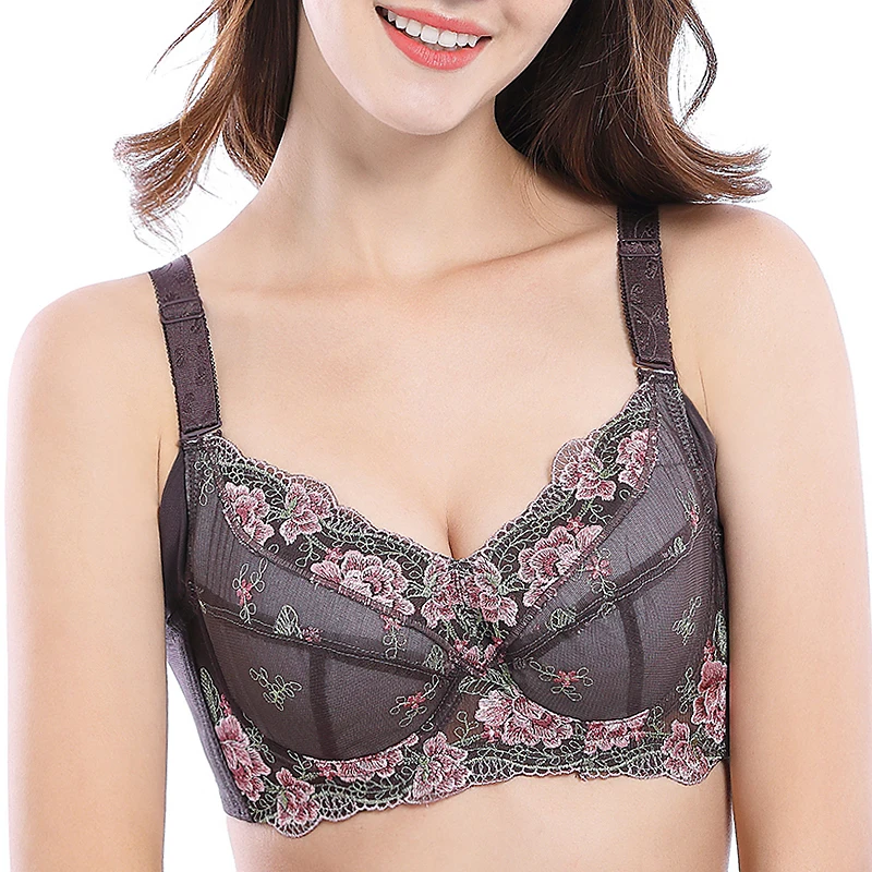 

Женские топа с полной чашкой с поролоновыми вставками ежедневного бюстгальтер размера плюс с цветочной вышивкой бюстгальтер 34, 36, 38, 40, 42, 44, ...