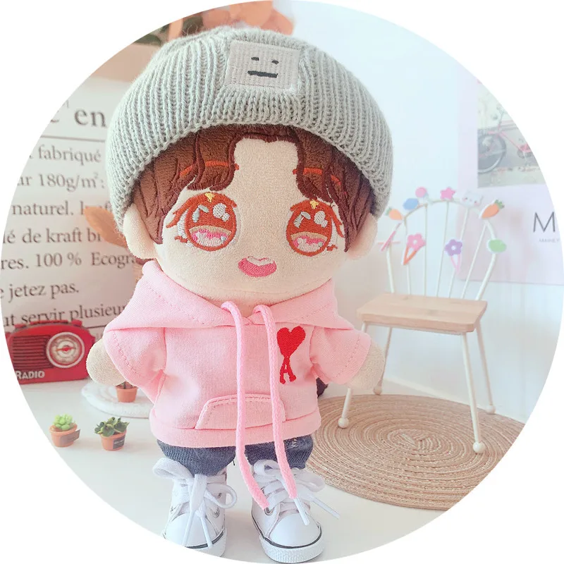 

Xiao zhan Idol Pink Love Sweater Clothes Pants Suit 20cm Doll Baby Clothes Star Idol Plush Doll Toy Dess Up