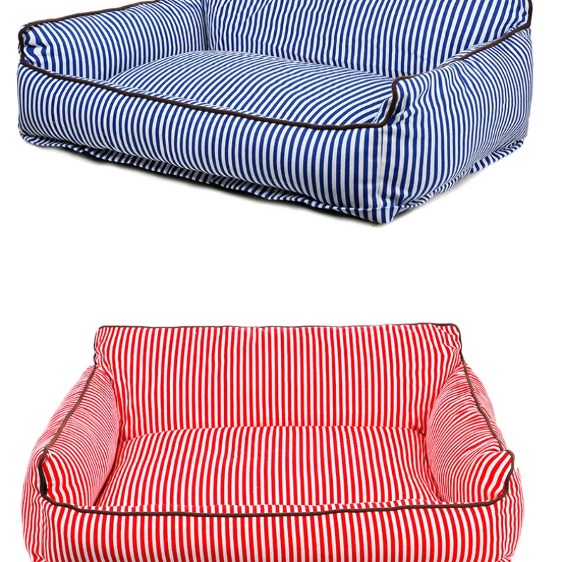 Online Cama Suave Y Cómoda Para Perro, Sofá Con Estampado A Rayas Con Almohada, Adecuado Para Camas Grandes, Medianas Y Pequeñas, Suministros Para Mascotas