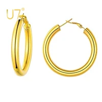 u7 hoop earrings for women chunky stainless steel tube 30 40 60 80 mm hoops earrings party jewelry