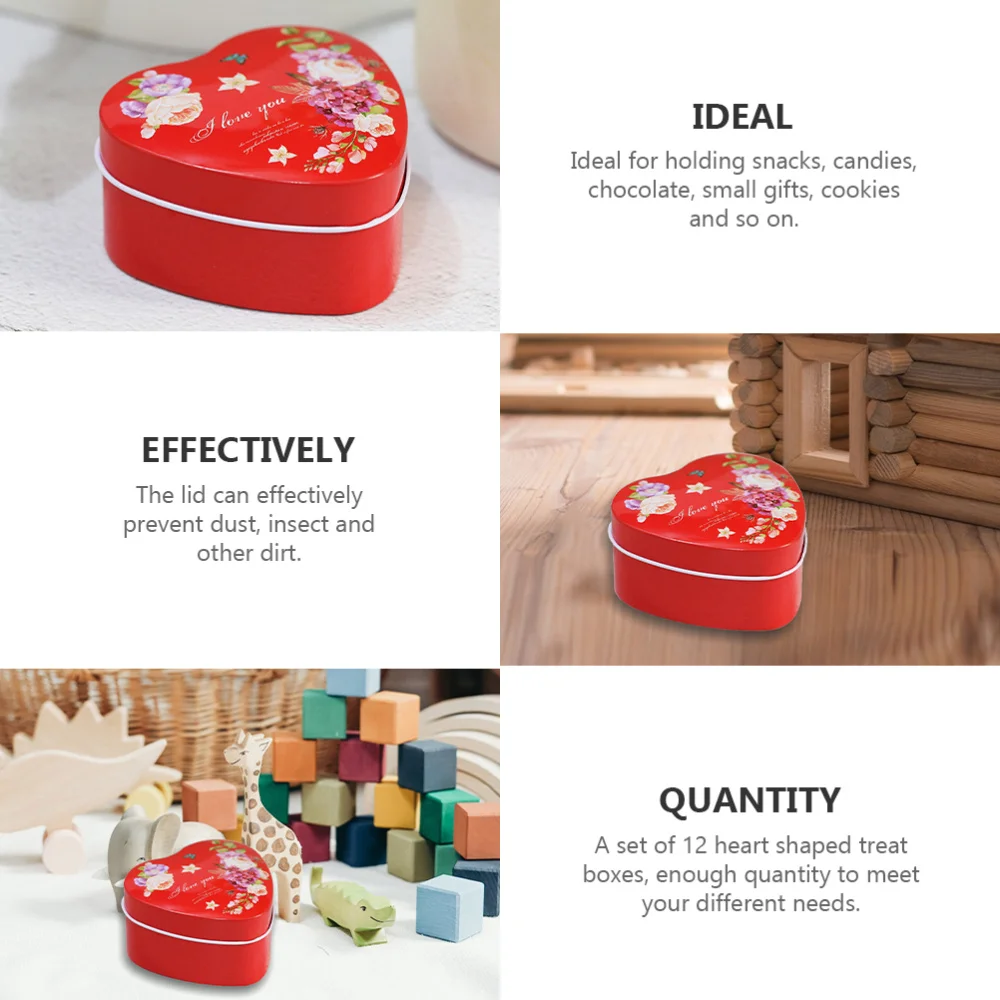 

12Pcs Heart Shaped Treat Box Party Favors Wedding Candy Cans Love Shape Box