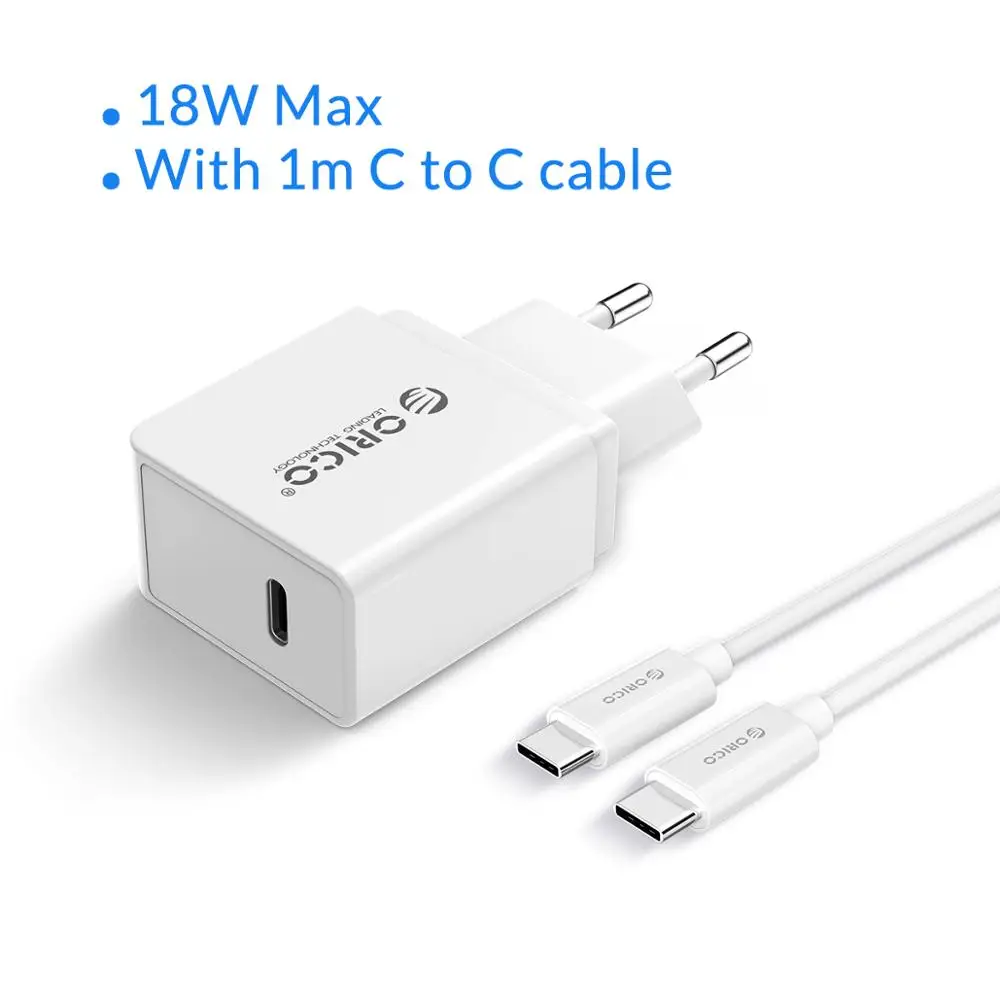 White with cable ORICO 18 Вт usb type C зарядное устройство Быстрая зарядка PD быстрое зарядное устройство для iPhone 11Pro iPhone 11Pro Max xiaomi huawei PD зарядное устройство - Тип штекера: White with cable