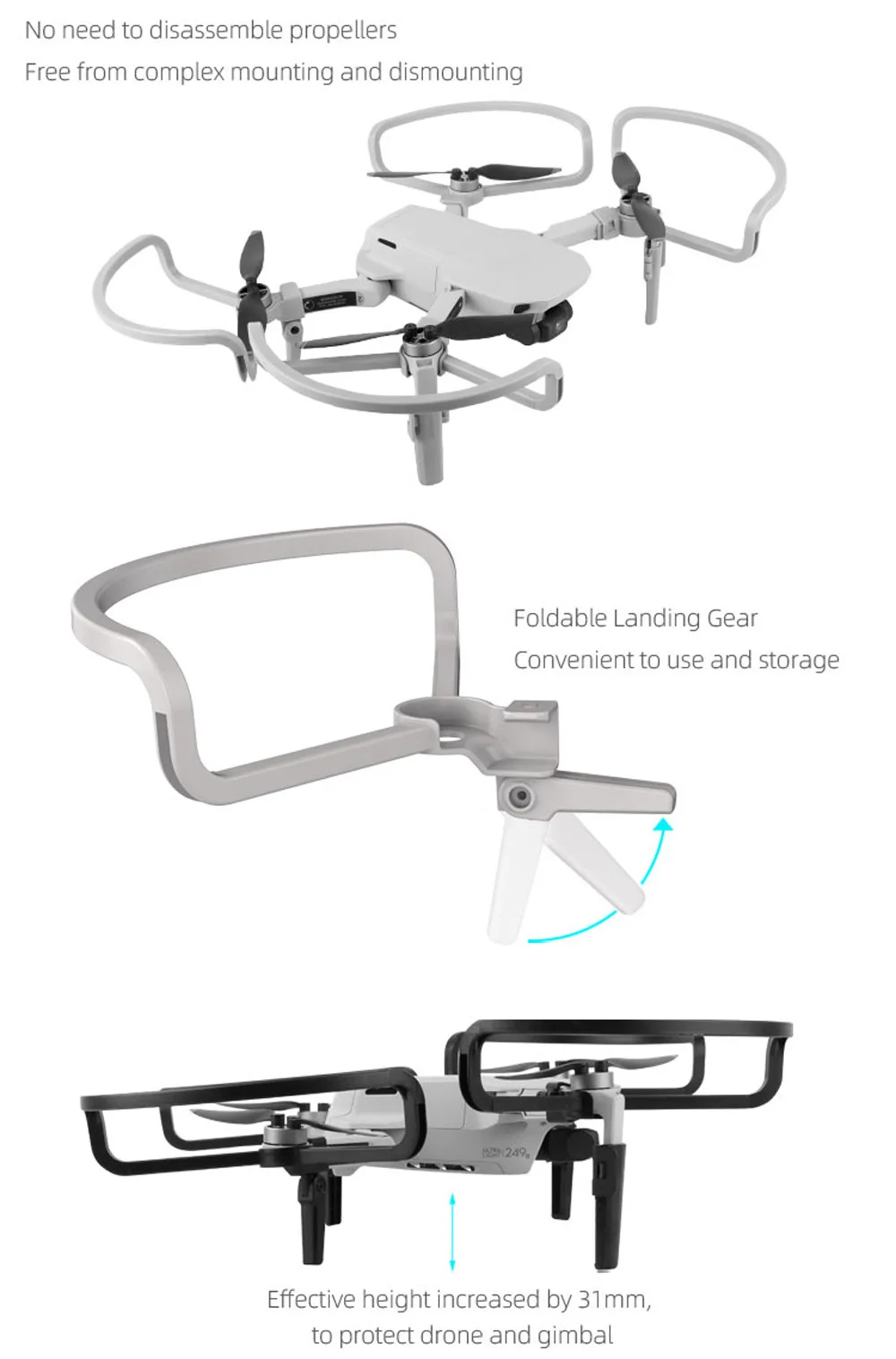 Quick Release Landing Gear Extension Legs Propellers Guards For DJI Mavic Mini Drone Quadcopter kids toys Folding Propeller#E30 |
