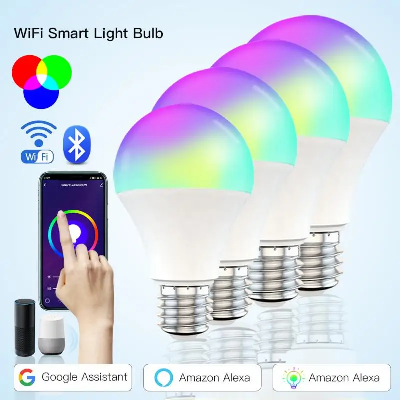 

Tuya/Smart Life Smart Wifi Bulb Dimming Light Bulb 9W RGBCW Smart Light Bulb Voice Control Work With Amazon Alexa Google Home