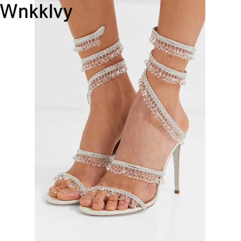 

Summer Gladiator Sandals For Women Snake Crystal Lighting Design High Heels Bling Bling Fairy Sandals Party Wedding Shoes 2020
