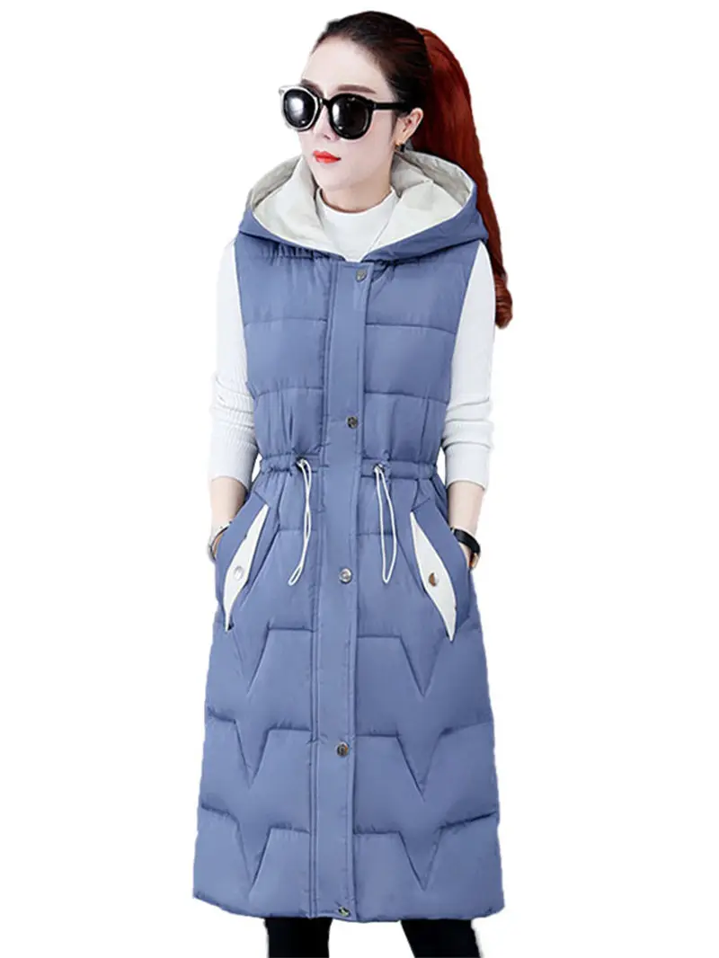 

Ladies Down Vest Autumn/Winter Sleeveless Jacket Fashion Slim New Large Size Mid-Length All-Match Wild Hooded Waistcoat y1387