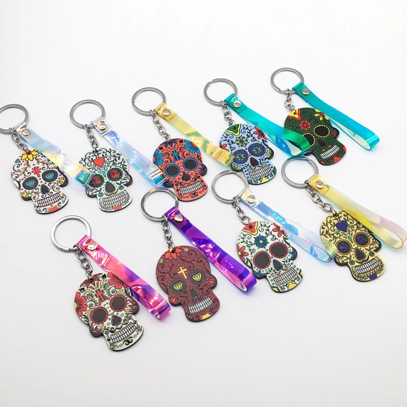 Брелоки Calavera мексиканские причудливые брелки для ключей с черепом пользовательский лазер Dazzle Rope Sugar Skull брелок сумка Шарм сладкий подарок