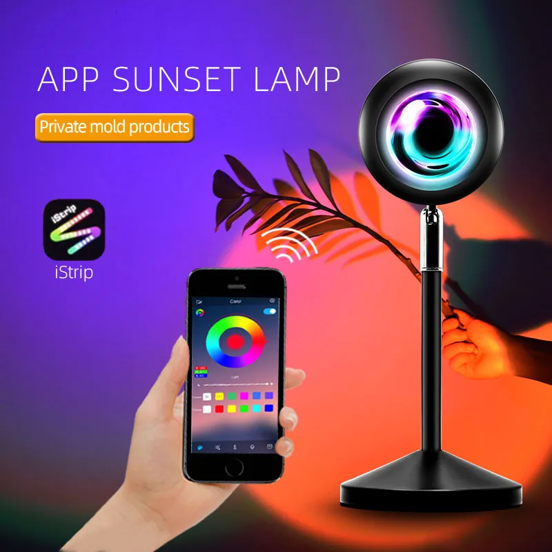 

APP/Remote Control Sunset Lamp Projector USB Rainbow Sunset Lamp Music RGB Colors Changing 180 Degree Rotation Projection Light