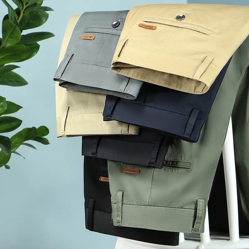 

2021 New Men's Casual Pants Business Fashion Casual Spring and Summer Khaki Thin Solid Color Stretch Male Trousers Straight-leg