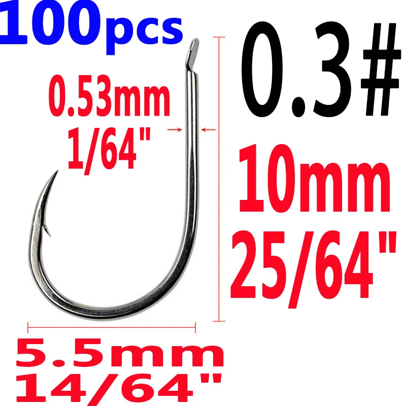 size0.3 100pcs 100 шт./лот рыболовные Крючки рыболовные крючки принадлежности для рыбалки блесны на карпа рыболовные снасти колючие 7 размеров приманка инструмент - Цвет: size0.3 100pcs