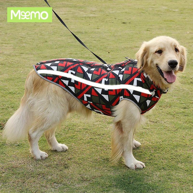 

Pet Clothes In Autumn Winter High Collar Large Dogs Warm Waterproof Geometric Jacket Polyester PP Cotton Reflective Coat