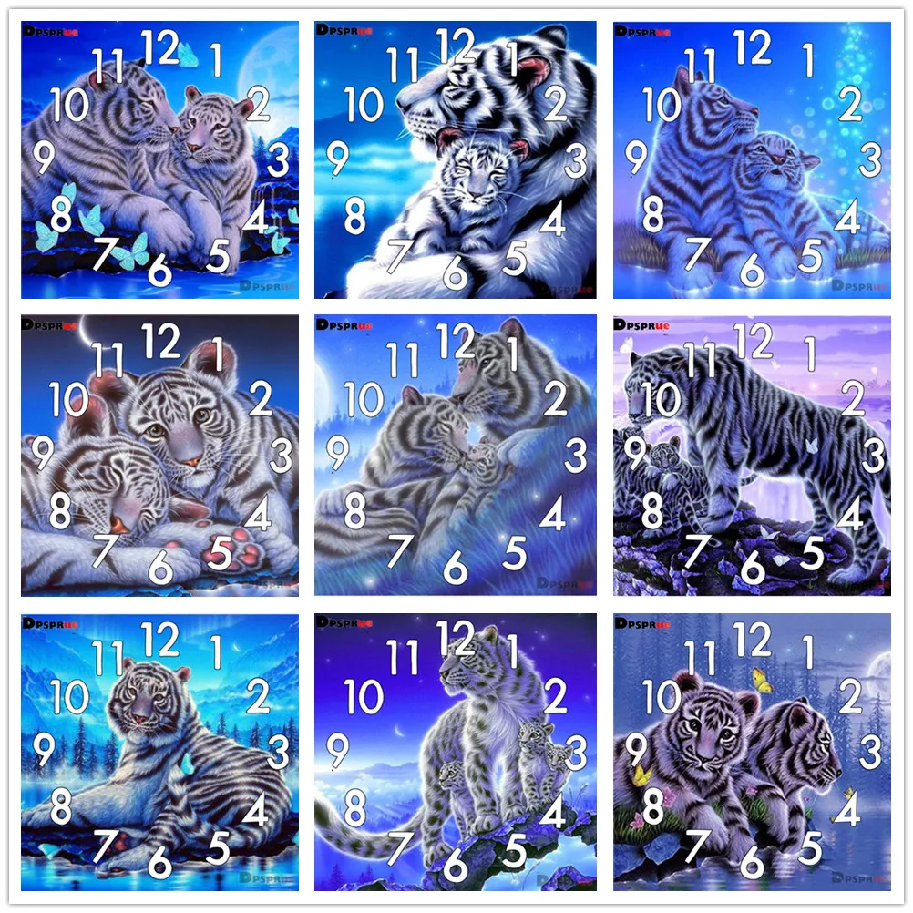 

Dpsprue Full Diamond Painting Cross Stitch Animal Tiger Wolf With Clock Mechanism Mosaic 5D Diy Square Round 3d Embroidery Gift