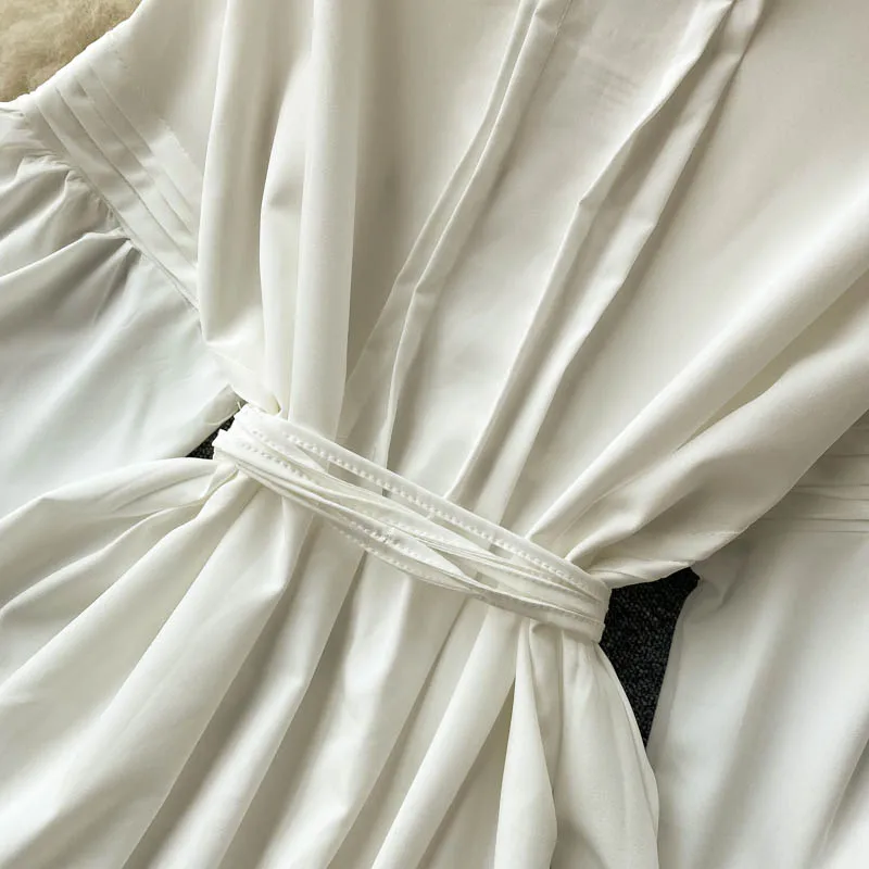 

Women Solid White OL Dresses 2021 Fashion Lace Patchwork Sleeve Office Lady Party Dress Y2K Long Slim Vestidos Sexy Clothes D180
