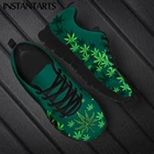 Женские кроссовки на шнуровке INSTANTARTS, мягкие теплые повседневные кроссовки на плоской подошве с 3D принтом зеленых листьев марихуаны, весна-осень