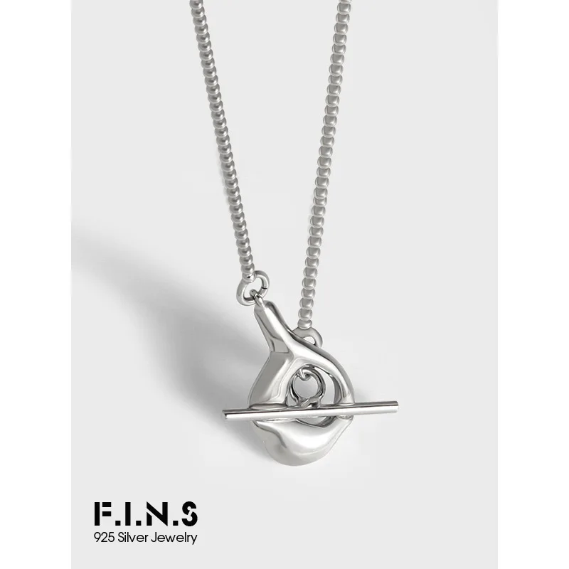 

F.I.N.S Original Design Minimalism Irregular Pendant 100% S925 Sterling Silver Necklace Stackable OT Buckle Clavicle Chain