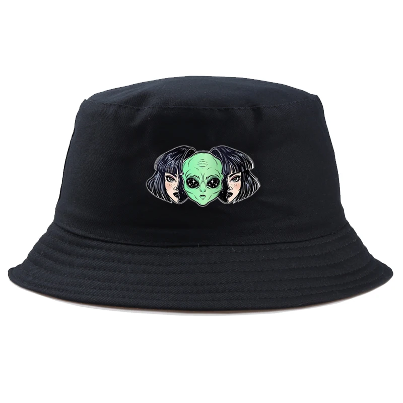 

COUPLE alien Panama Bucket Hats Men Women Summer Bucket Cap fashion Print Bob Hat Hip Hop Gorros Fishing Fisherman Hat girl boy