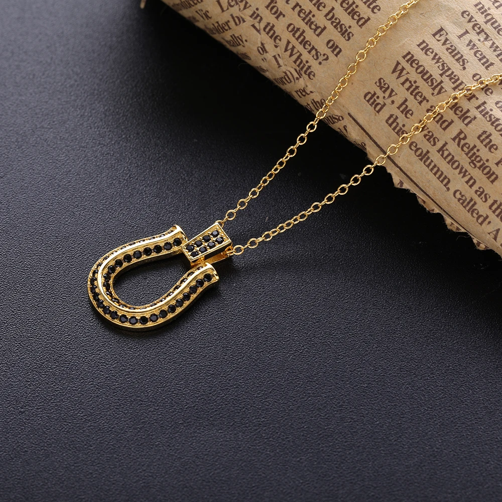 

Slovecabin 925 Sterling Silver Luxury Gold Horseshoes Pendant Long Chain Big Shoes Crystal Japan Women Men Jewelry Best Gift