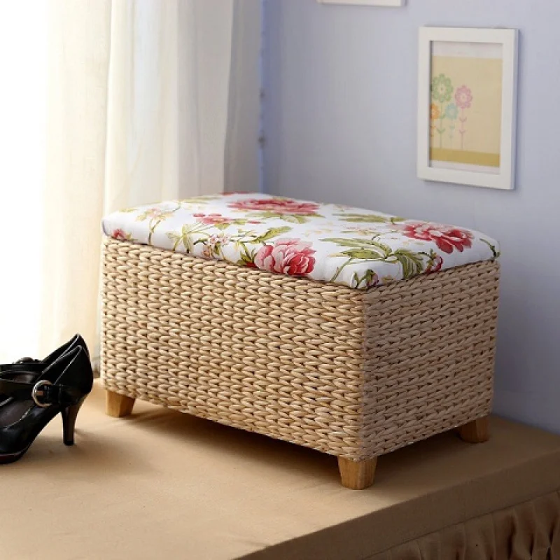 

straw storage shoe bench with cover storage stool finishing storage box wearing shoes footrest sofa square stool