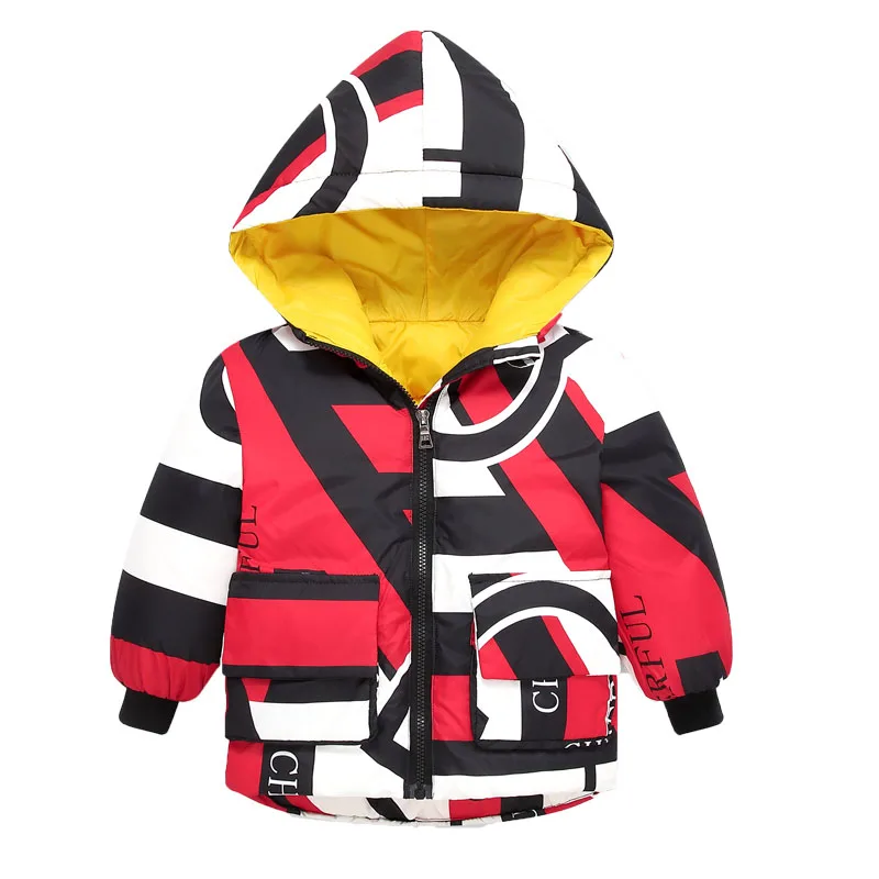 Red and Black VFOCHI, новые пуховые пальто для мальчиков и девочек детская модная куртка, парка 4 цвета, детский зимний комбинезон, унисекс, толстая зимняя верхняя одежда с капюшоном для мальчиков и девочек - Цвет: Red and Black