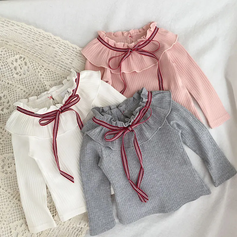 

2021 Girls Half High Neck Long Sleeve Knitted T-shirt Children's Tops Wholesale Spring & Autumn COTTON Girls Coats