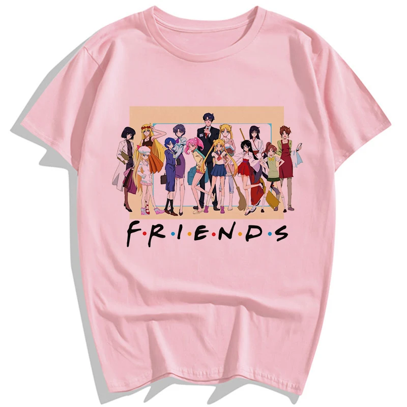 Harajuku Sailor Moon 90s Friends футболка женская летняя одежда розовая Эстетическая винтажная