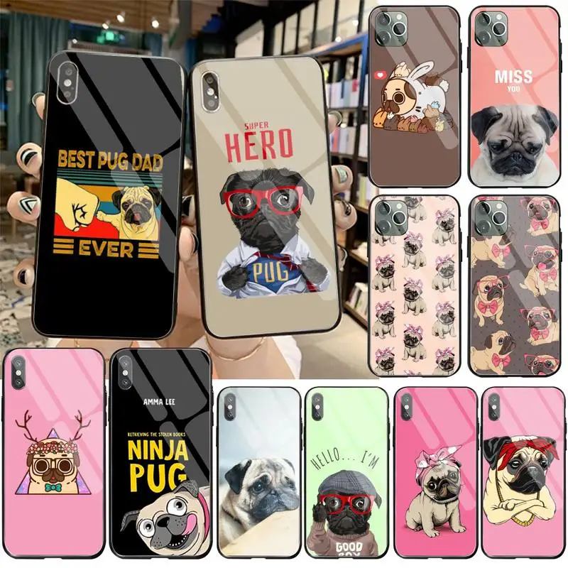 

KPUSAGRT cute Pug Dog Phone Case Tempered Glass For iPhone 11 Pro XR XS MAX 8 X 7 6S 6 Plus SE 2020 case