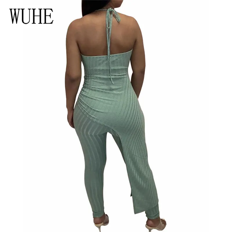 

WUHE Spaghetti Strap Jumpsuits Sleeveless Off Shoulder Sexy Deep V Neck Hollow Out Backless Sports Casual Fitness Party Overalls