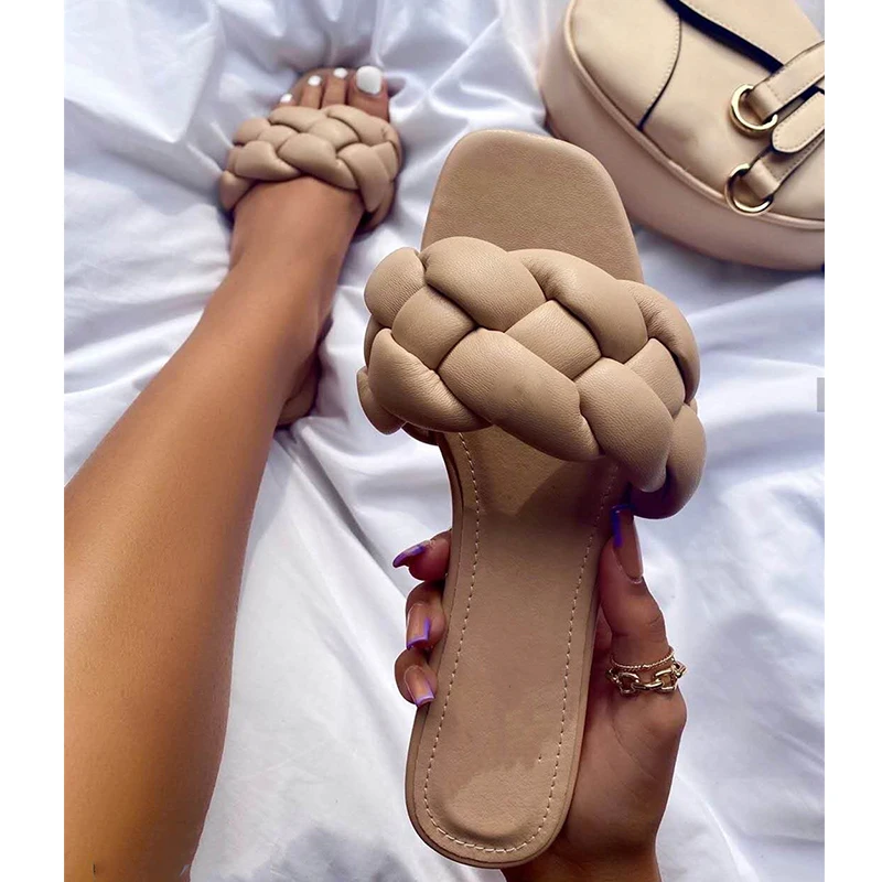 

Шлепанцы женские плетеные, пляжные сандалии в сказочном стиле, повседневные уличные тапочки, элегантная Брендовая обувь для девушек, летни...