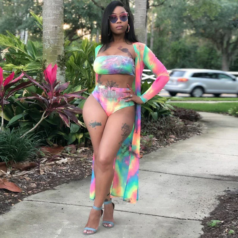 Летний купальник бикини летний комплект из 3 предметов для женщин с принтом в