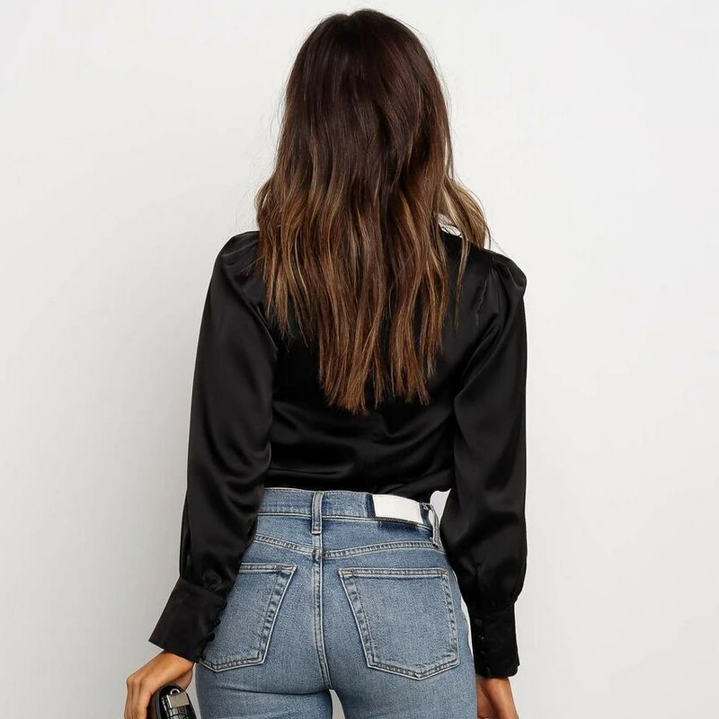 Женская водолазка с длинным рукавом атласная шелковая тонкая гладкая