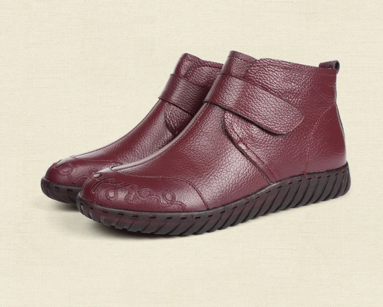 GKTINOO/ г. Зимние женские ботинки из натуральной кожи ручной работы г. botas Mujer, однотонные Зимние ботильоны без застежки ботинки на плоской подошве