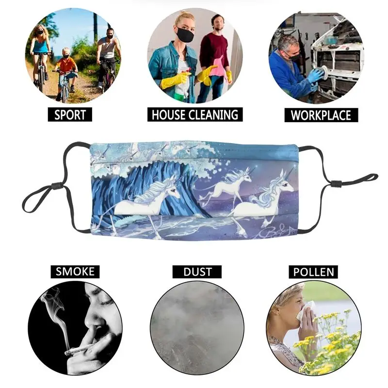 

Unicorns In The Sea Face Mask Breathable Mythology Fantasy Legendary Creature Mask Anti Dust Protection Respirator Mouth-Muffle