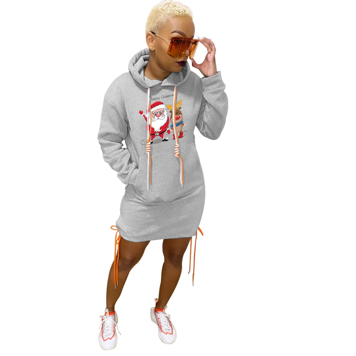 

2021 Winter New Women's Christmas Cartoon Pullover Round Neck Hooded Long Hoodies Sweatshirt Ropa Mujer