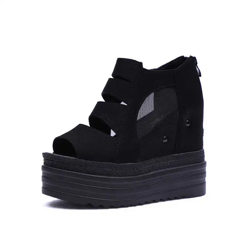 

2019 summer New South Korean thick sole inner heightening fish mouth women's sandals with one line slope heel women's shoes