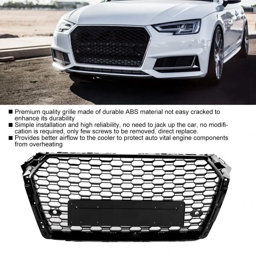

For Audi A4 S4 B9 Front Sport Racing Grill Hex Mesh Honeycomb Hood Guard 2017-2019 Car Accessories for Quattro Style Not Fit RS4