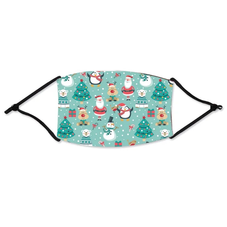 

50pcs Adults Christmas Print Mask with Filter Dust-proof Windproof Washable Breathable Cycling Mask Ice Silk Cloth Party Masks