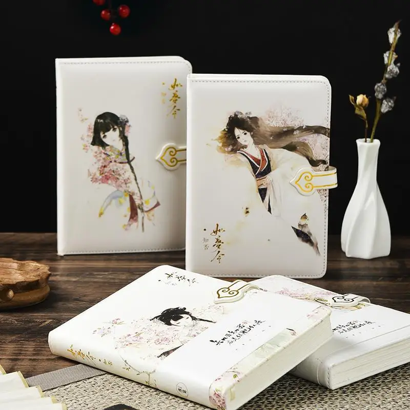 

Antiquity Style Fresh Magnetic PU Notebook Color Illustration Page Notebook A5 Hardcover Diary Hand Book Coloring Book Cute Gift