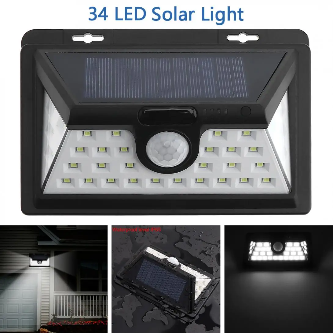 

Solar Power Outdoor Waterproof 34 LED 2835 SMD PIR Motion Sensor Wall Light with 3 Different Lighting Modes for Garden / Yard