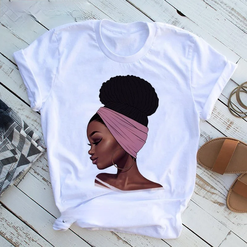 

Women Beautiful African White Funny Print T shirt Girl Black Queen Lip Harajuku 90s Clothes,Drop Ship