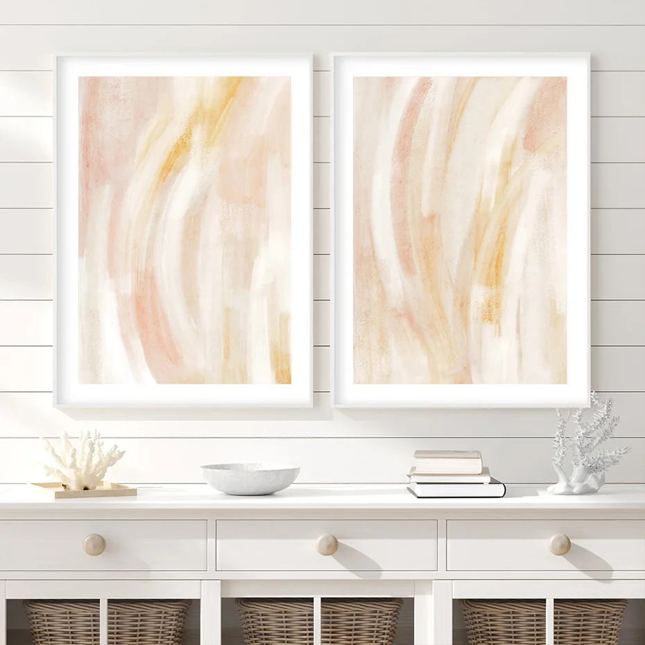 

Abstract Beige Pink Brush Artwork Boho Canvas Paintings Minimalist Poster Print Wall Art Picture for Living Room Home Decor