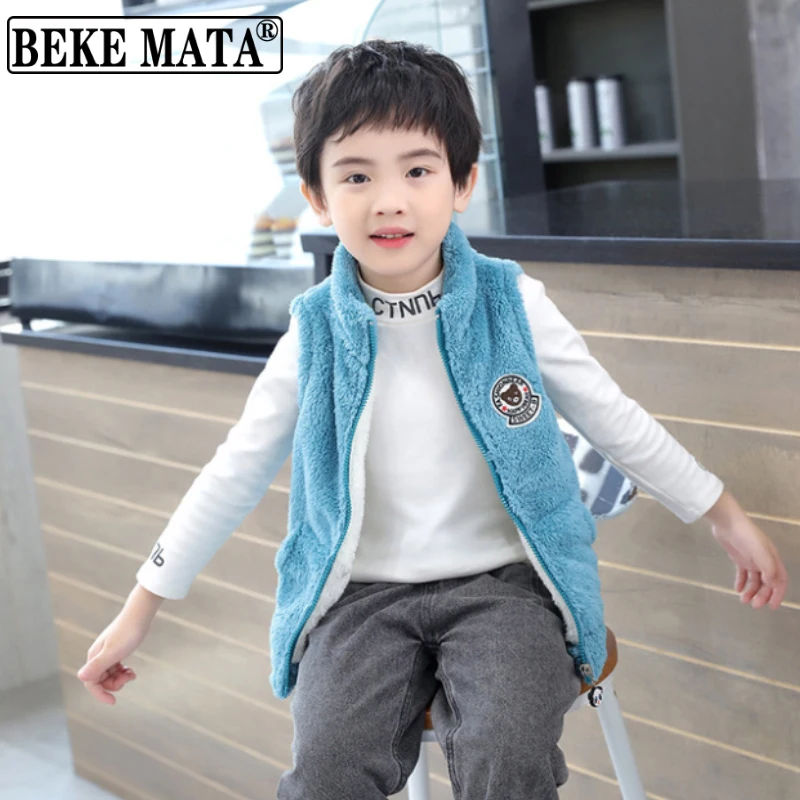 Kids Boys Vests 2021 Winter Thicken Fleece Sleeveless Jackets For Teenage Boys School Coats Cartoon Pattern Children Clothing