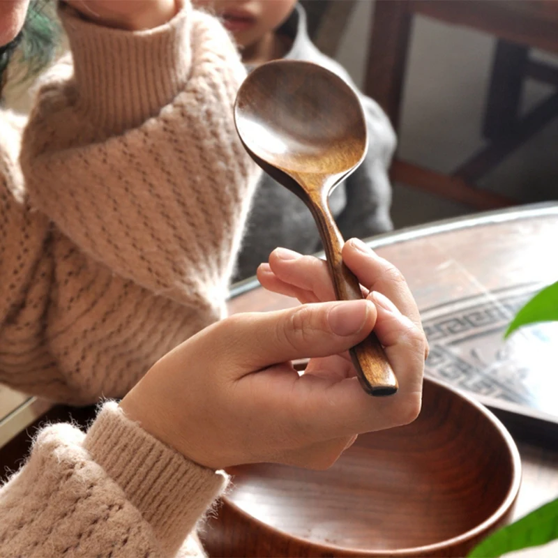 

2PCS Wooden Spoons Long Handle Kitchen Cooking Mixing Food Spoon Dining Table Friendly Supplies